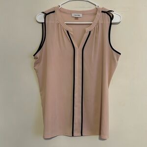 Blush Pink Blouse with Black Trim